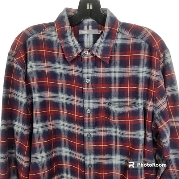 Vince Mens Long Sleeve Plaid Pattern Button Down Shirt Size Medium - Picture 4 of 6